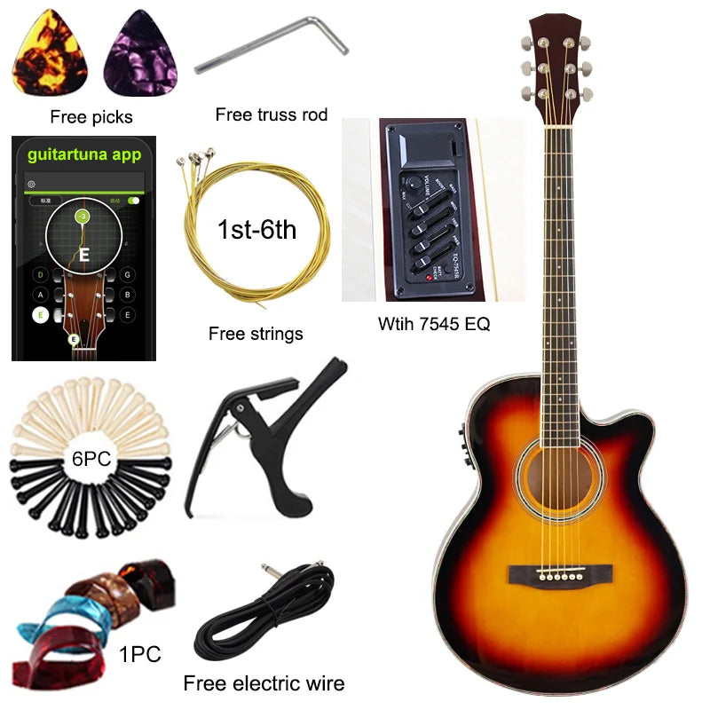 Thin-Body Acoustic-Electric Guitar Bundle – Beginner Guitar with Free Gig Bag & Extra Strings