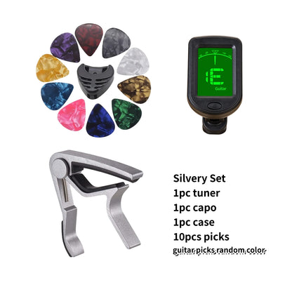 Guitar Beginner Accessories Set Guitar Capo Tuner Includes 10 picks (Random) Plectrum Holder - Perfect For Fast Accurate Tuning