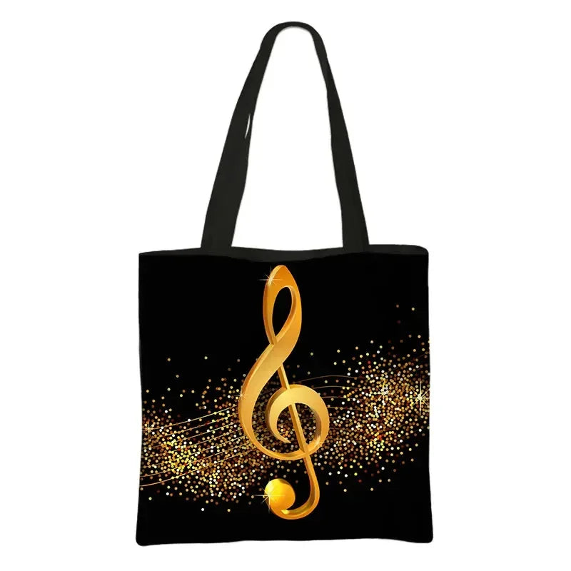 Music Notes Print Tote Bag Musical Instrument Handbag Guitar Violin/Violoncello/Piano Shoulder Bag BookBag Day Bag Shopping Bag