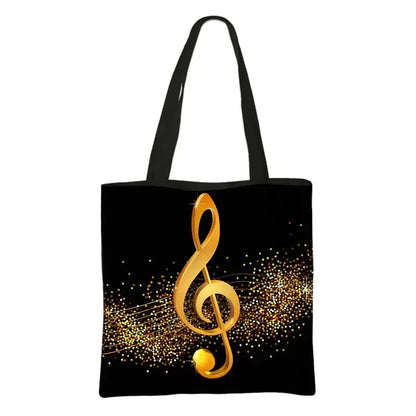 Music Notes Print Tote Bag Musical Instrument Handbag Guitar Violin/Violoncello/Piano Shoulder Bag BookBag Day Bag Shopping Bag