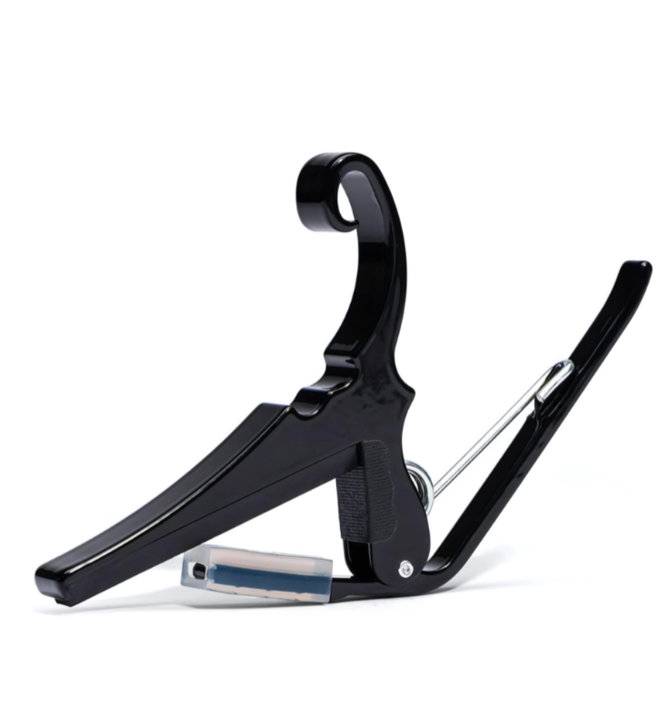 Side view of Kyser capo for nylon string classical guitars, Kyser KGCB capo made in USA for flat radius classical guitars