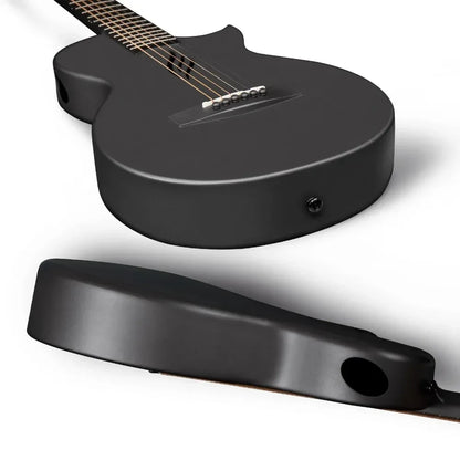 Back of the Enya Nova Go travel guitar showing its arched carbon-fiber body for enhanced resonance.