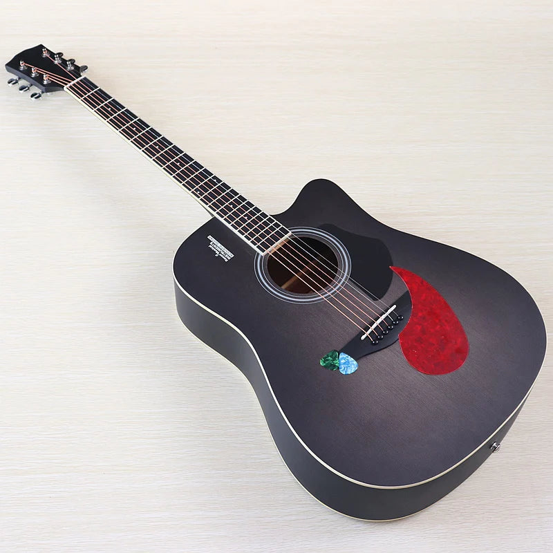 Side profile shot of the thin-body guitar, highlighting its slim design and ergonomic comfort.