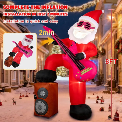 Side profile of the Santa inflatable holding a guitar, showing height and structure.