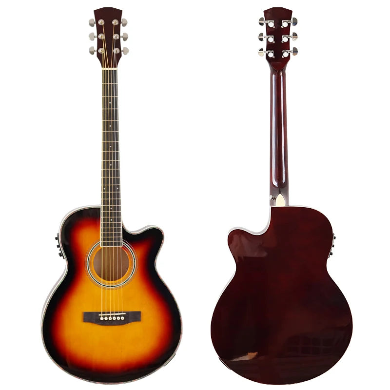 Sunburst-finish thin-body acoustic-electric guitar giving a vintage look with modern electronics.